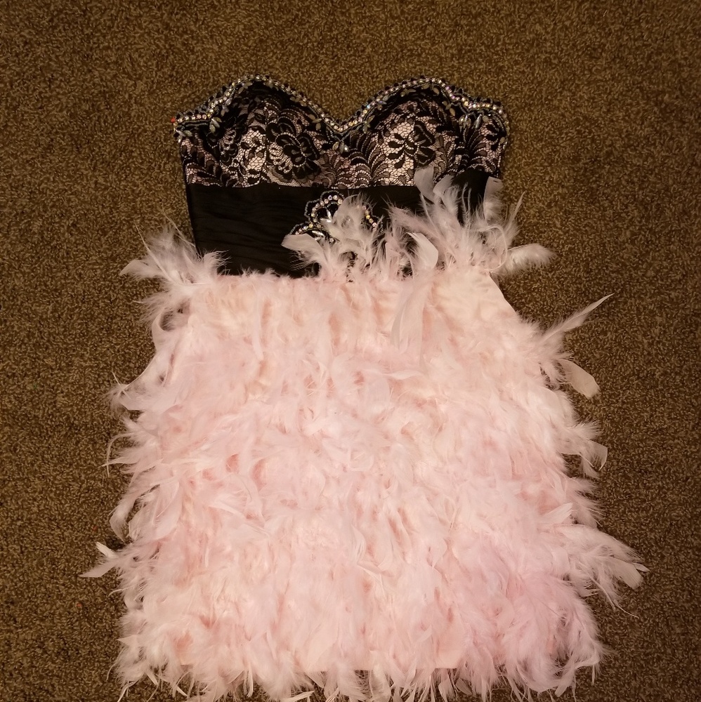 Pink feather prom/homecoming dress